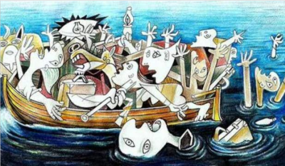 Aegean_Guernica_refugiados